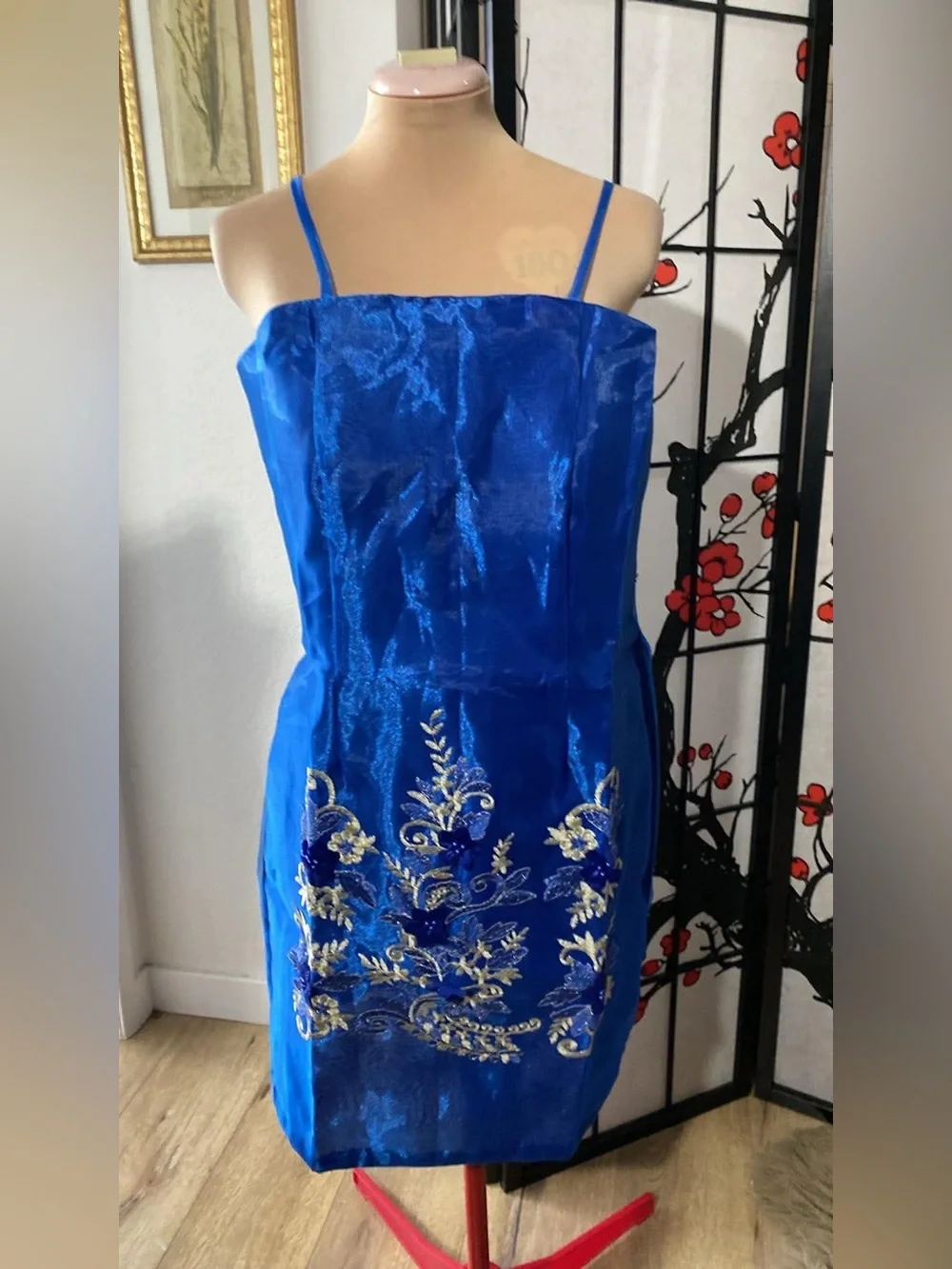 Women’s Filipiniana Blue Embroidered Organza Dress with Set Bolero